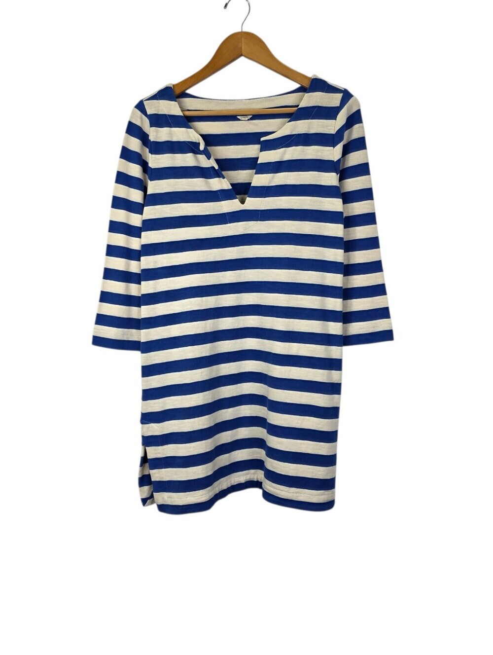 J.Crew Cobalt Blue Ivory Striped Jersey Knit Tunic Dress 100% Cotton Size Small